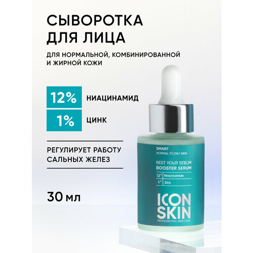 фото Сыворотка-концентрат с ниацинамидом cеборегулирующая с противовоспалительный эффектом icon skin smart, 30 мл