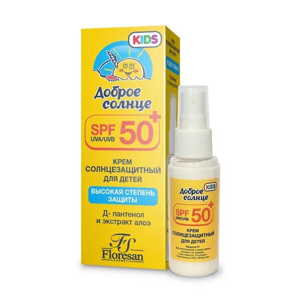 Изображение Floresan Крем солнцезащитный для детей SPF 50+ "Доброе солнце", водостойкий 50 мл