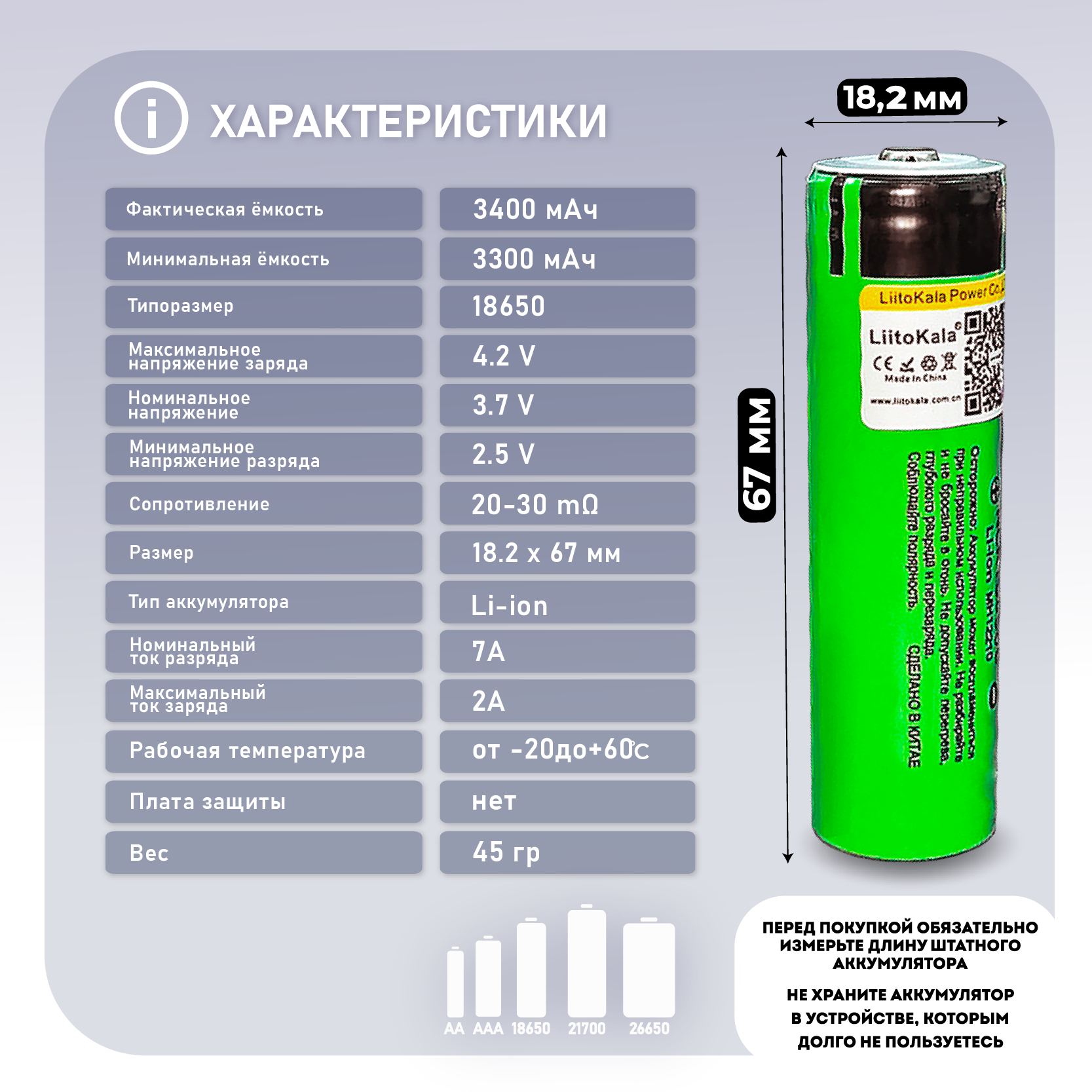 Аккумулятор Li-Ion 3400mAh 3.7 В LiitoKala NCR18650B выпуклый на плюсе + кейс для хранения, в упаковке: 4 шт. — фото 1
