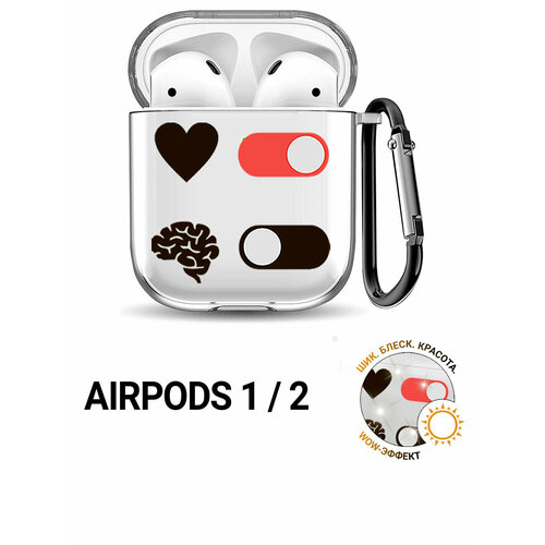 фото Прозрачный чехол для наушников apple airpods 1 / 2 с 3d принтом "brain off" slvgo