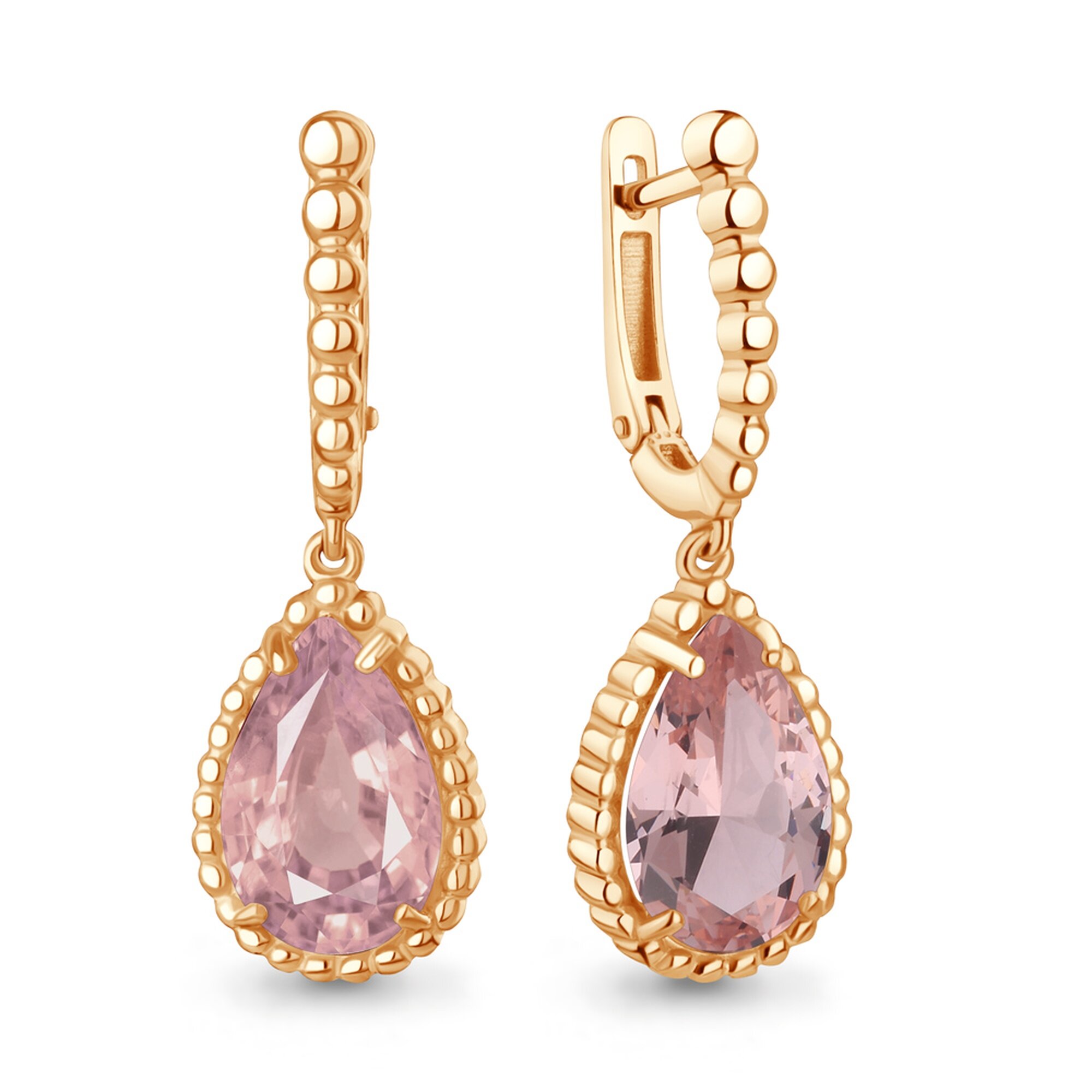 Серьги Diamant online, серебро, 925 проба, золочение, морганит, длина 3.5 см, , розовый