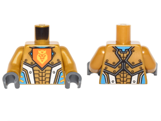 Torso Nexo Knights Armor with Orange Emblem with King Pattern / Pearl Gold Arms / Dark Bluish Gray Hands, 973pb2242c01 Pearl Gold U