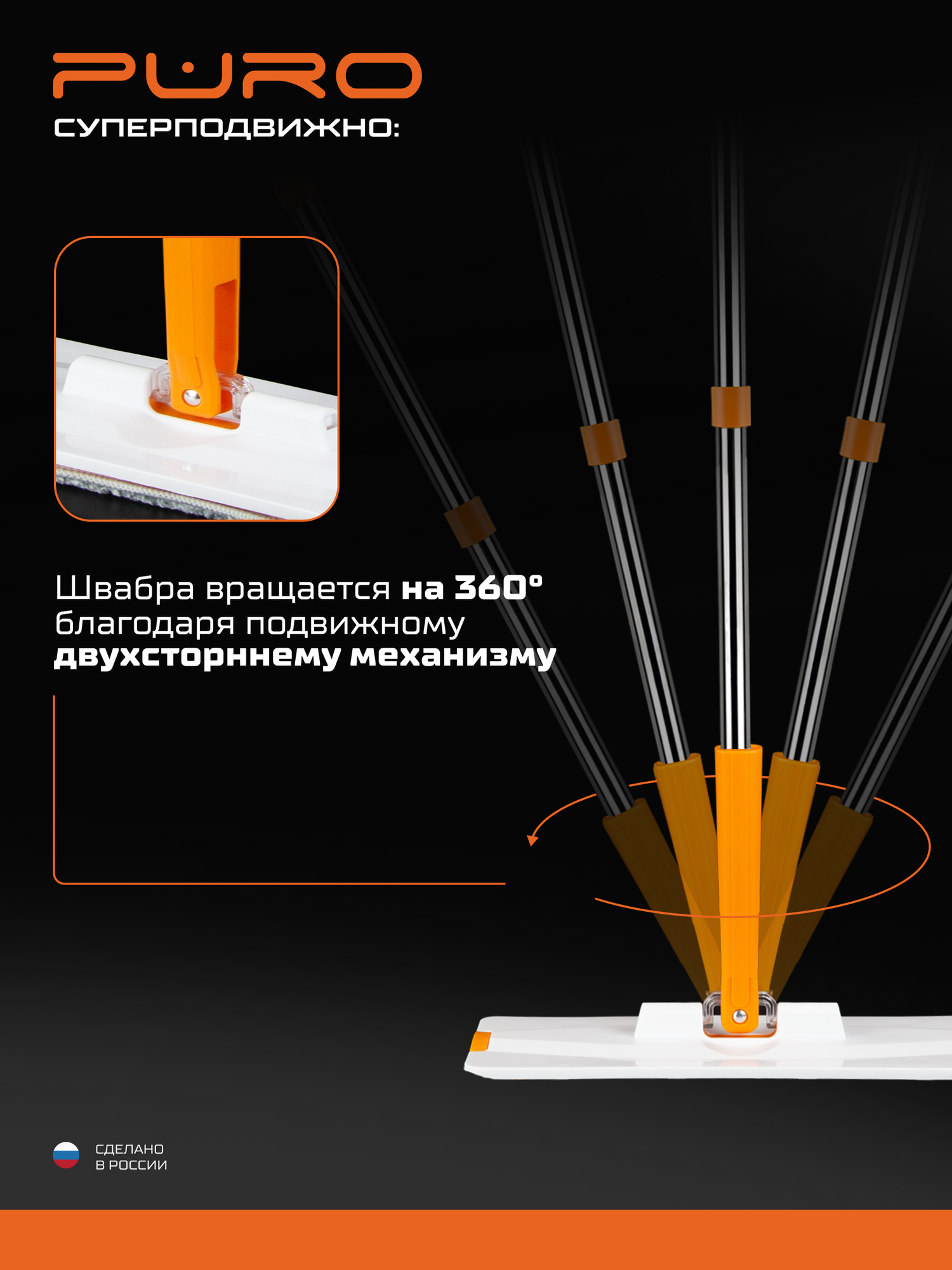 Швабра к комплекту для уборки FLAT и MINI, максимальная длина ручки 163см, белая — фото 1