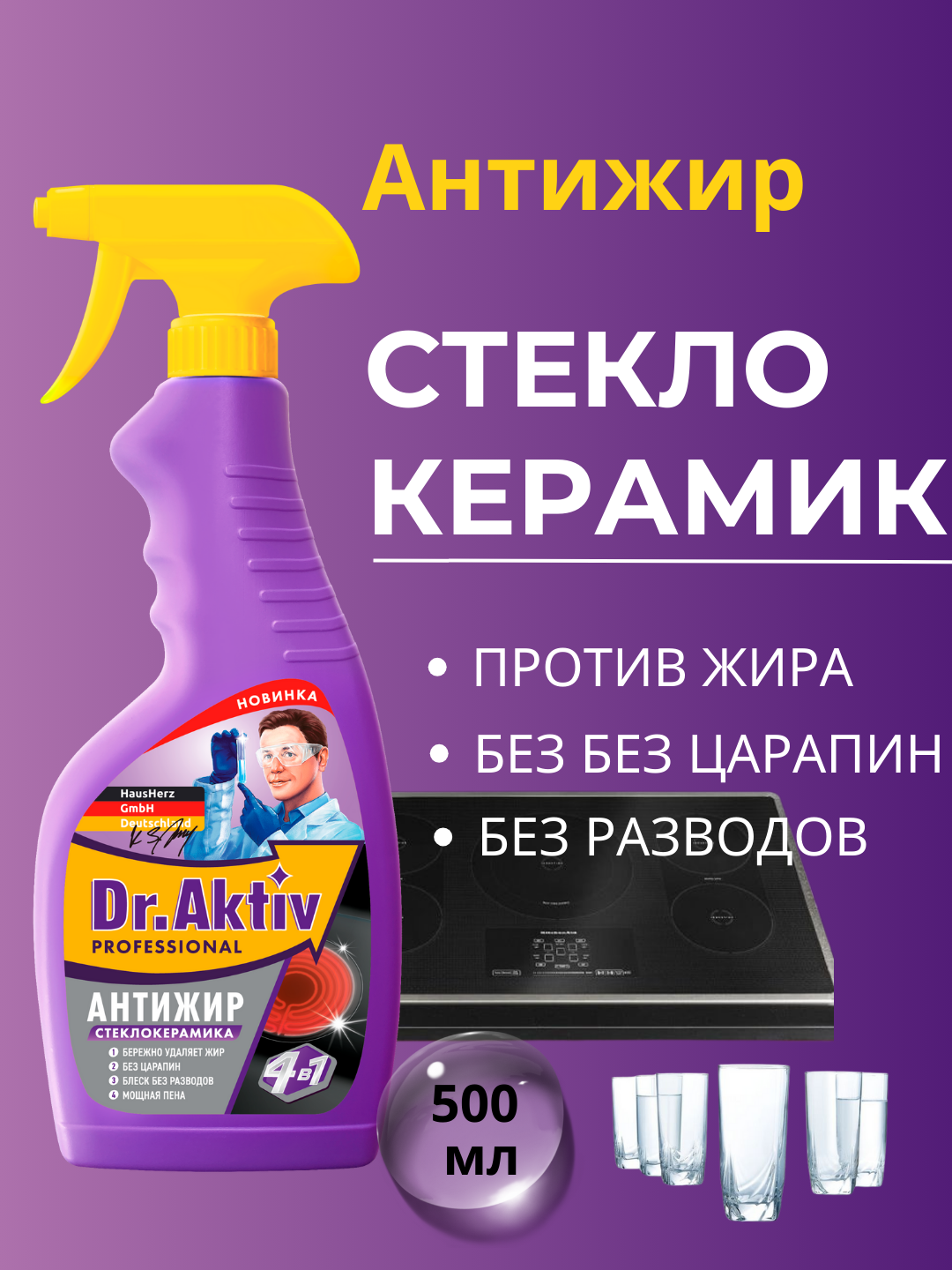 Чистящее средство Dr.Aktiv Professional, для стеклокерамики, спрей, 500мл — фото 1