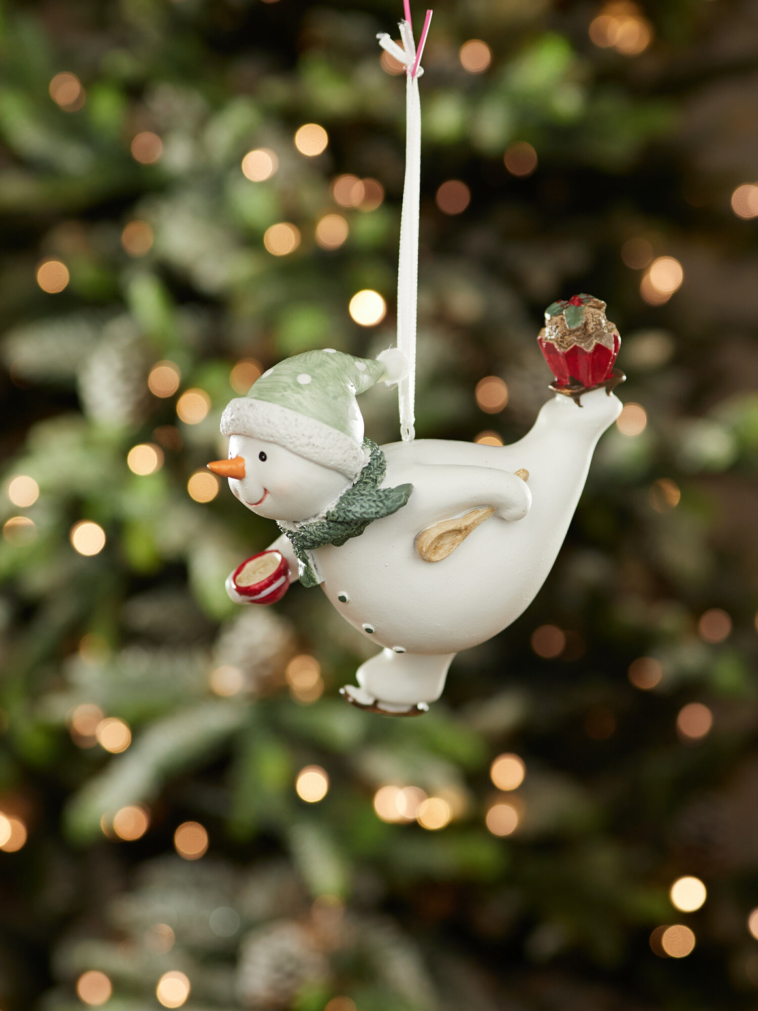 Елочная игрушка Лавка Чудес "Снеговик", полирезин, 10,8 см, белая/красная — фото 1