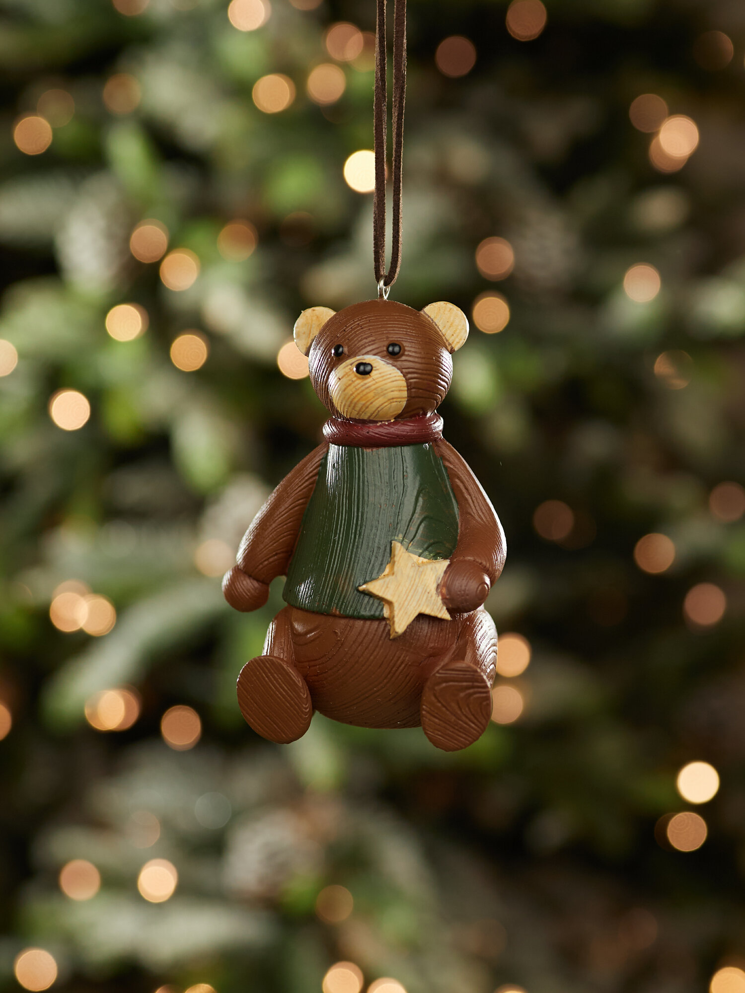 Елочная игрушка "Мишка", полирезин, 6,5 см, коричневый/зелёный — фото 1