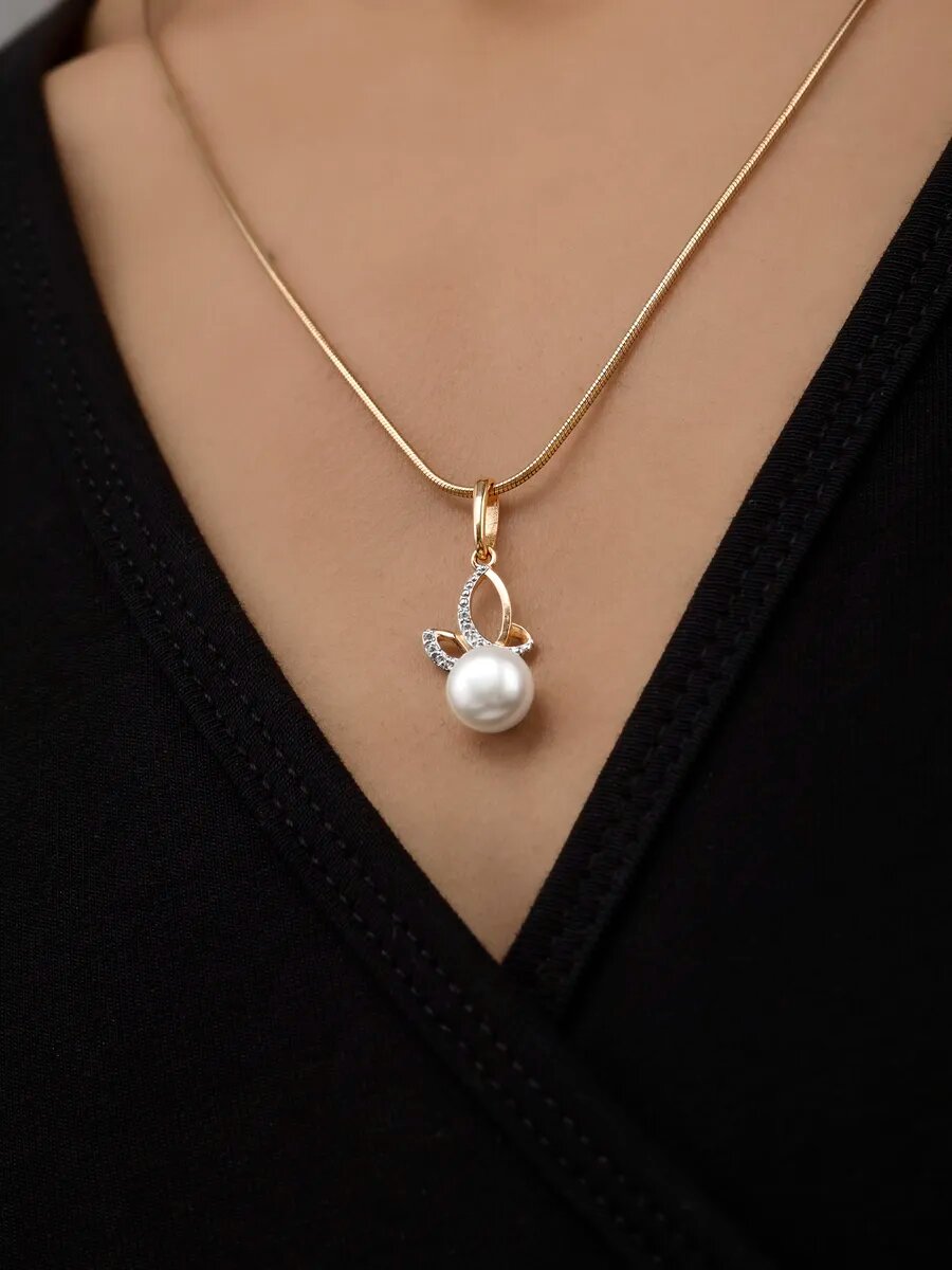 Подвеска, серебро, 925 проба, золочение, фианит, жемчуг