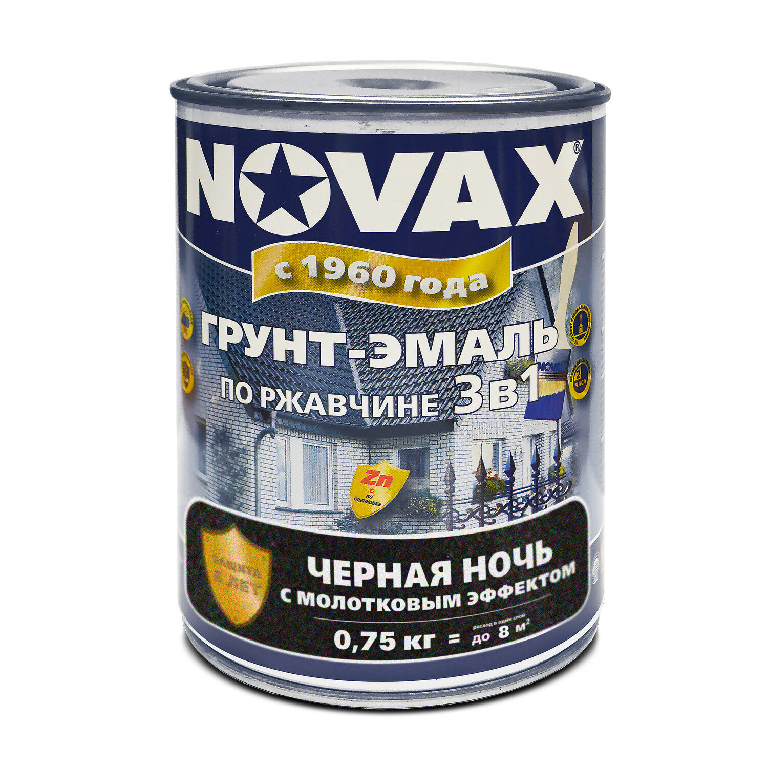 Эмаль Novaх  3 в 1   молотковая  черная ночь  для металла  0 75 кг