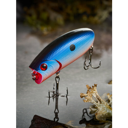 Поппер для рыбалки на щуку, воблер шумовой Malas длина 57 мм, Вес 9 гр, глубина до 0.3 м (цвет 17 Blue Dot)