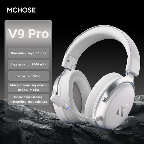 Изображение товара MCHOSE Наушники с микрофоном, Bluetooth, Радиоканал, USB Type-C, серебристый, белый