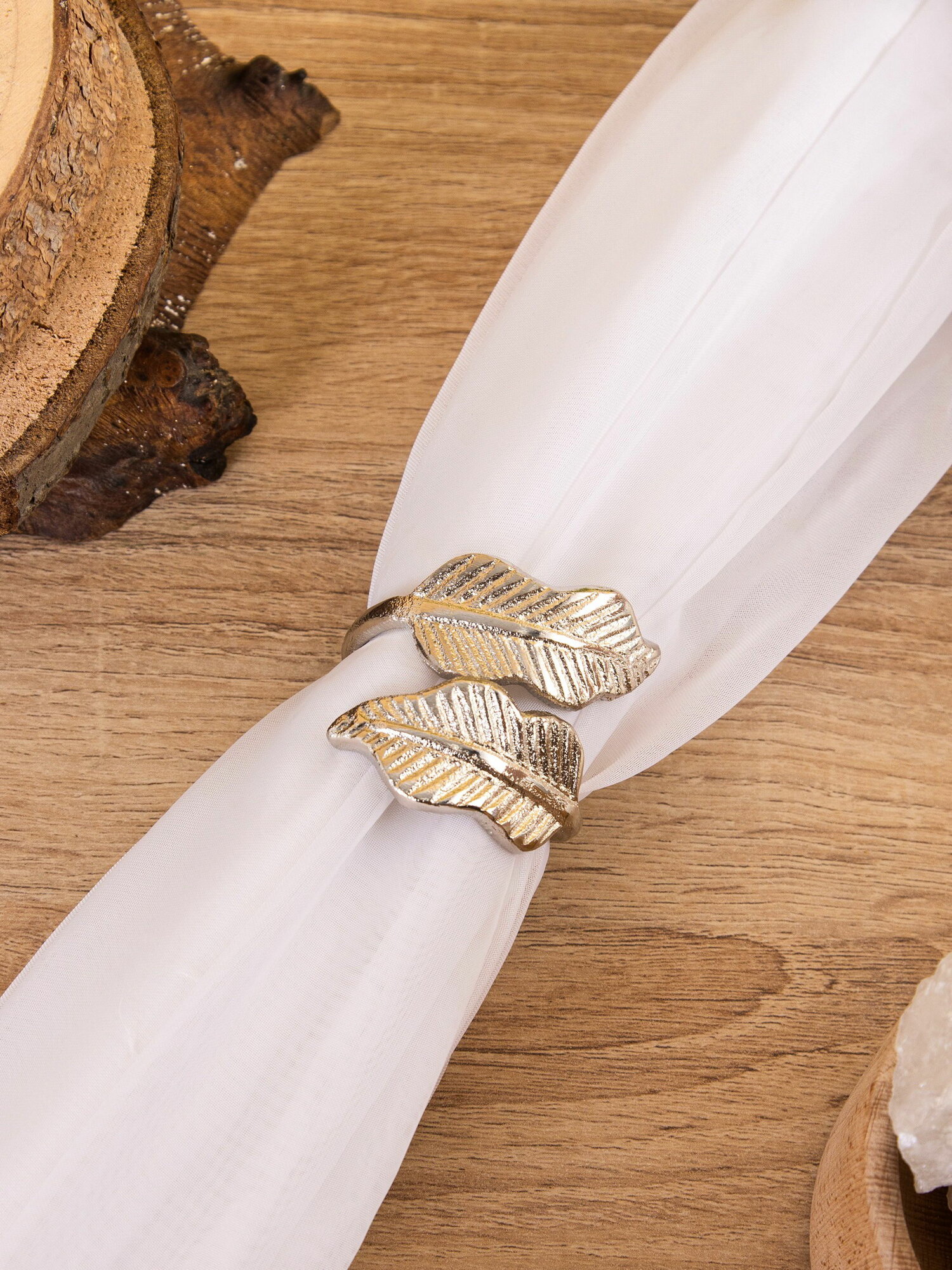 Кольцо для салфеток "Листья", 5x5x5 см, алюминий, цвет: серебристый