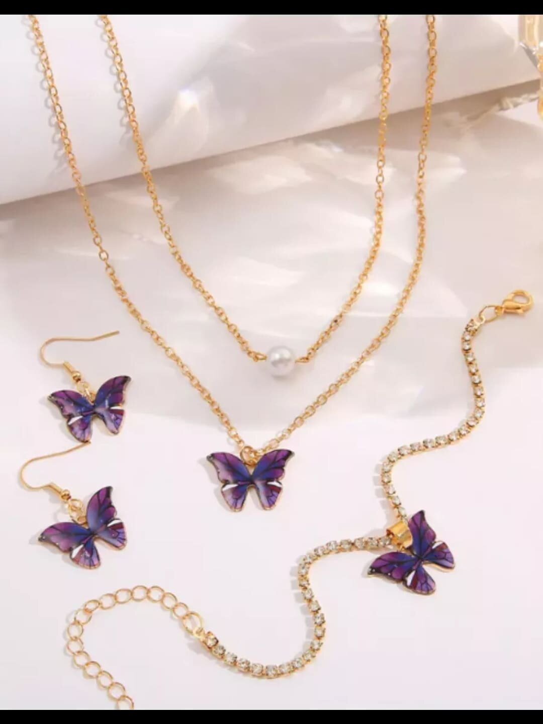 Комплект бижутерии: кольцо, подвеска, браслет, колье, размер кольца: безразмерное, размер браслета 23 см, размер колье/цепочки 40 см — фото 1