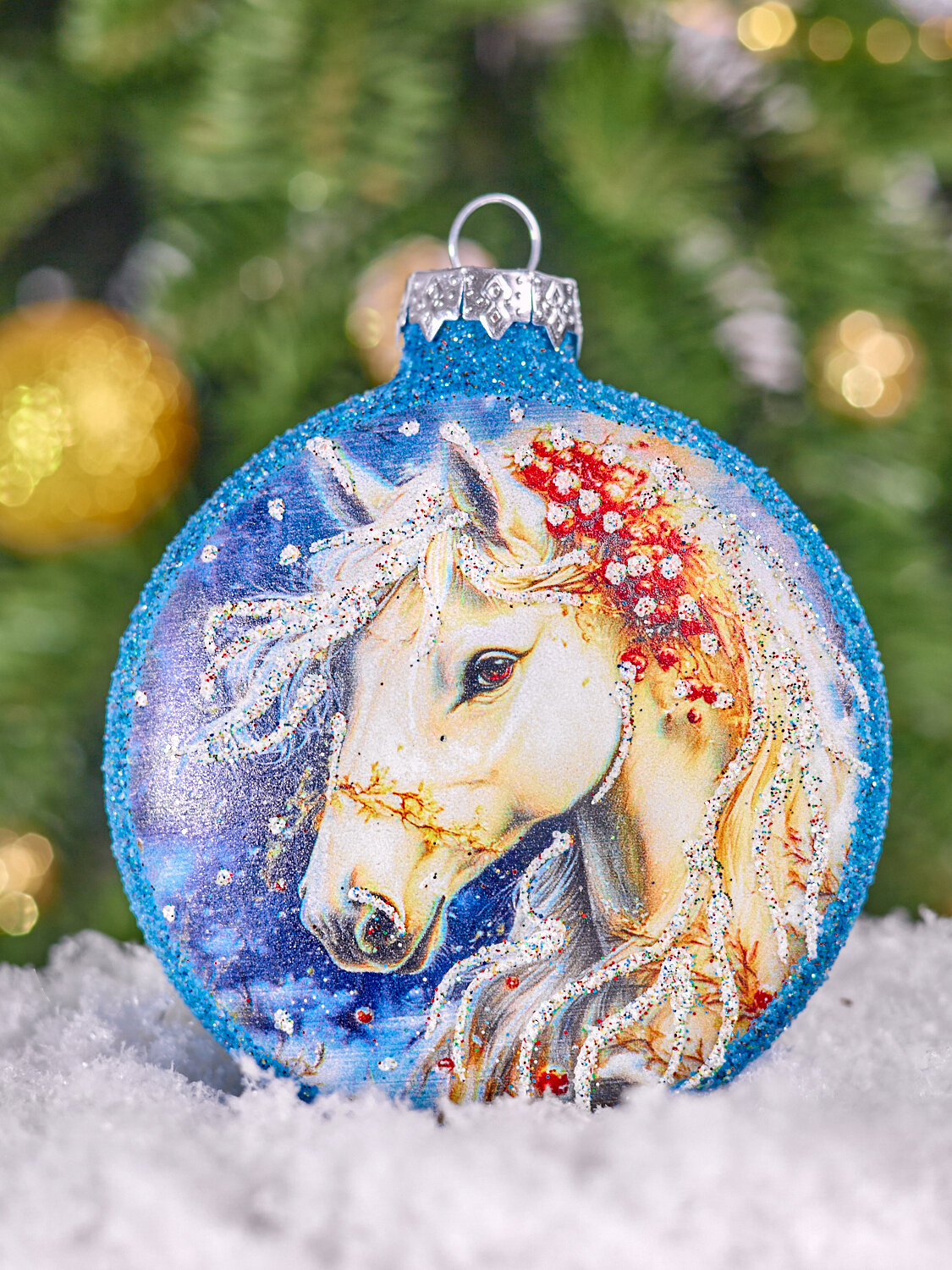 Елочная игрушка стеклянная медальон Символ года 2026 8 см