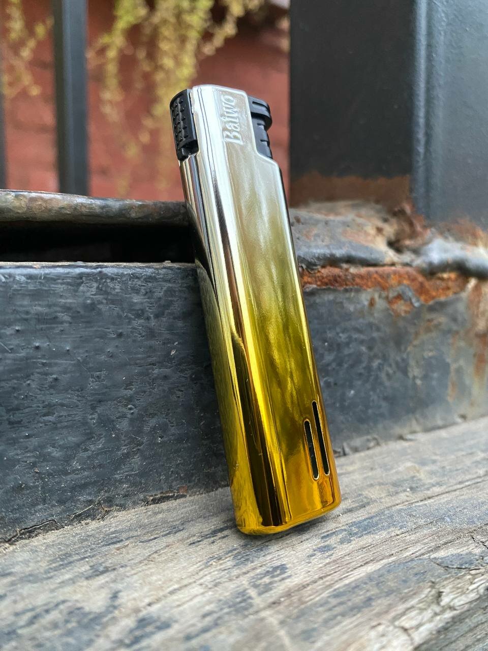 Газовая турбо зажигалка Золотой Восход (серия градиент, серебро-золотая), многоразовая, металлическая, пустая, без газа