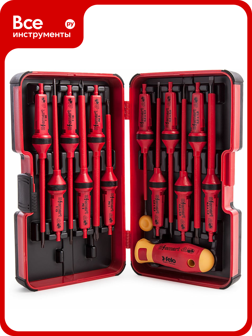 Диэлектрическая отвертка Smart с набором насадок 12 шт в кейсе Felo 06391306