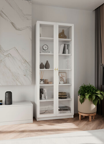 Изображение товара Библиотека Билли Хелена-20 Белый/Золото для документов для книг для обуви для одежды для посуды двухдверный 90*200*50