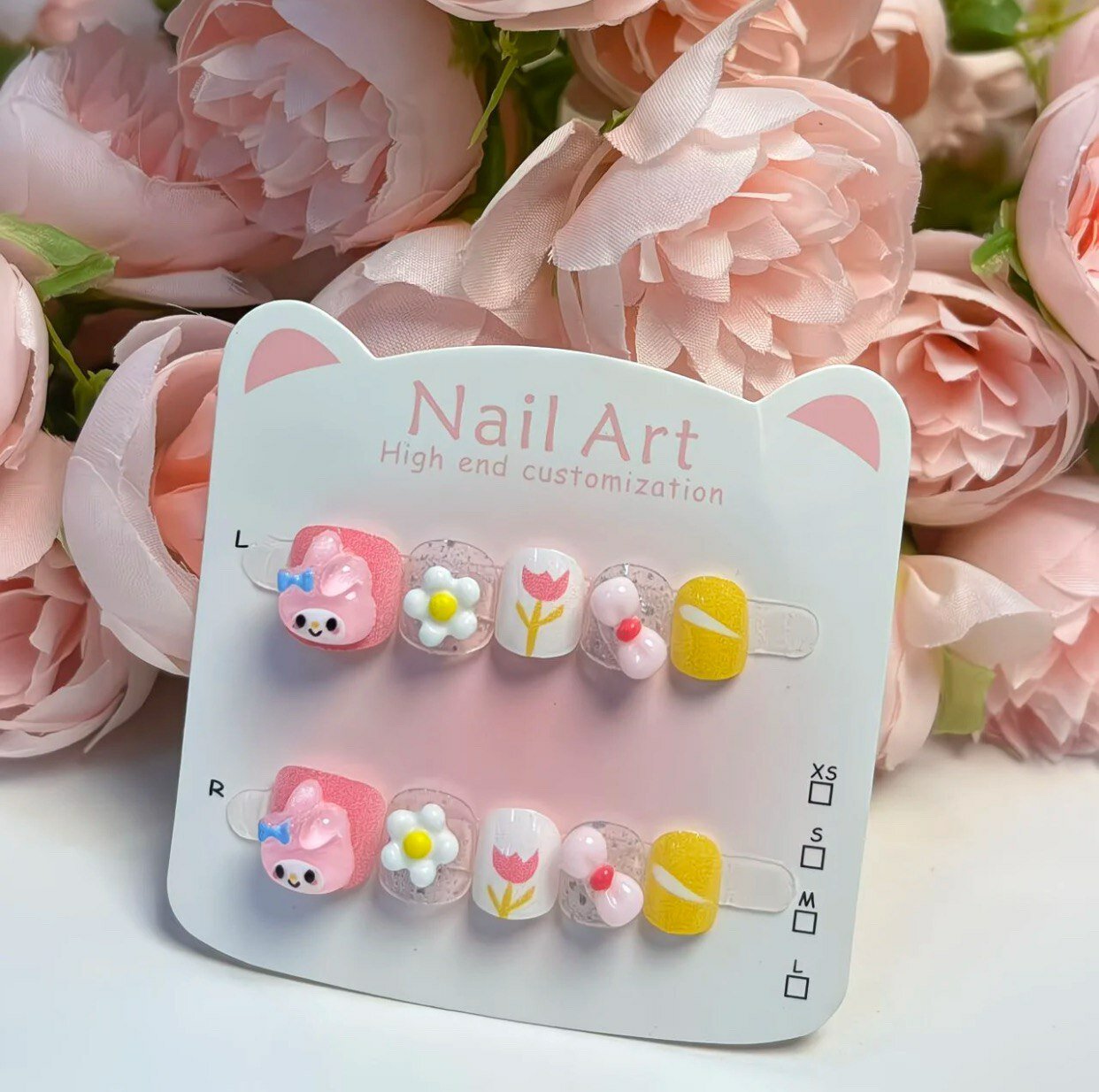 Накладные ногти для детей, 10 шт с клеевыми стиками, набор розовый