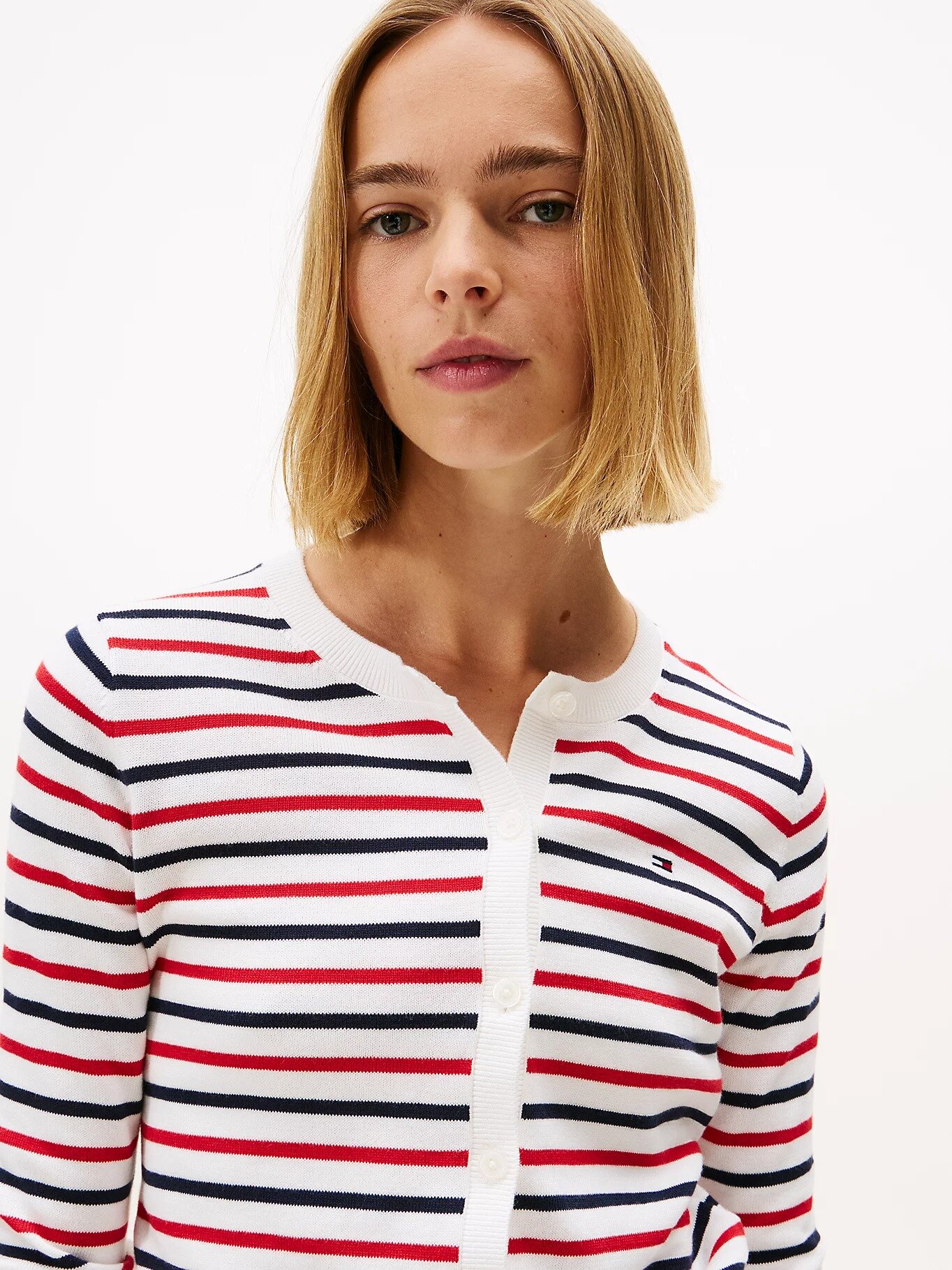 Кардиган Tommy Jeans, размер L, белый/красный/темно-синий — фото 1