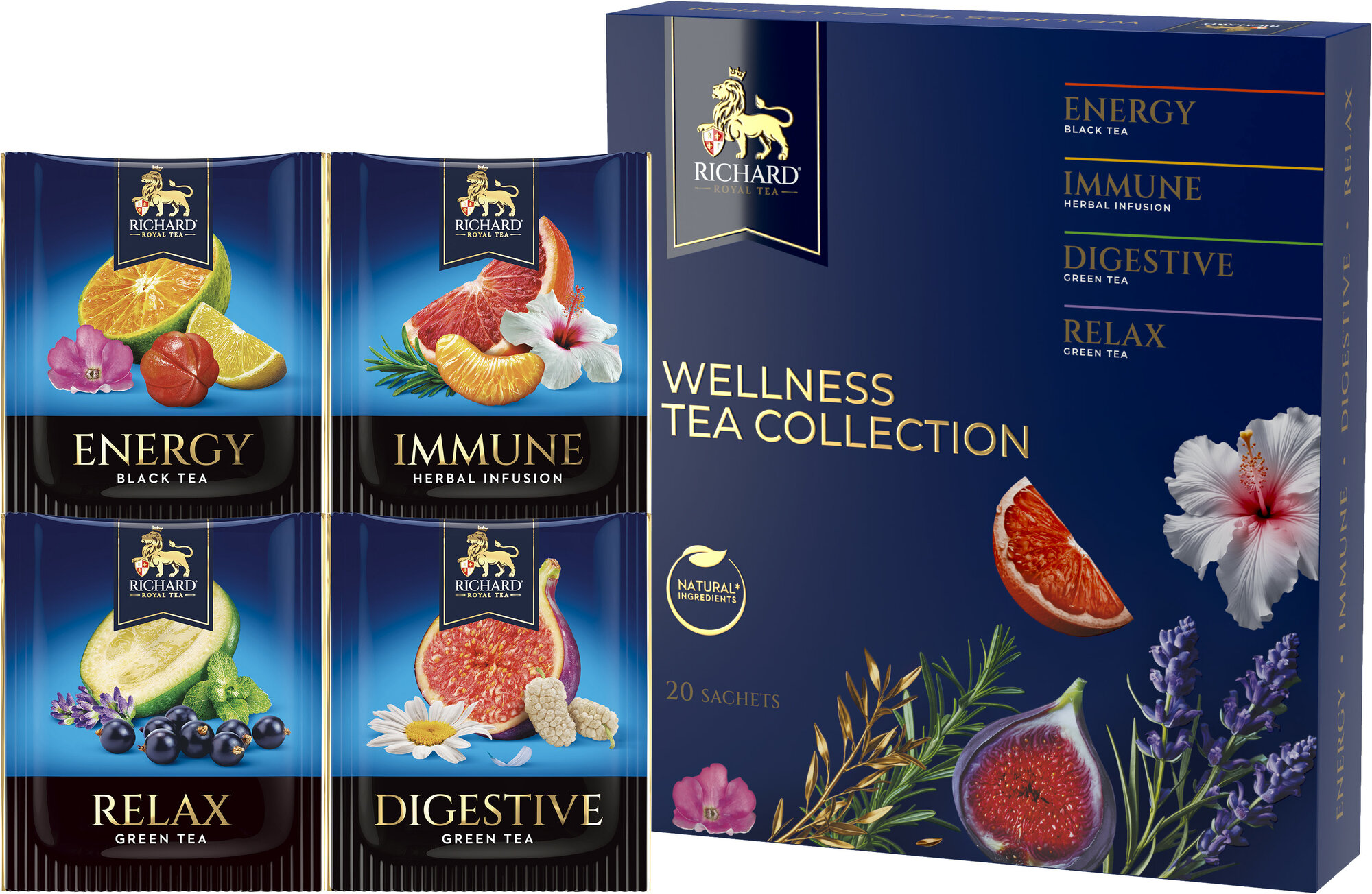 Ассорти чая Richard ROYAL GARDENS TEA ASSORTMENT в пакетиках, 20 пак. — фото 1