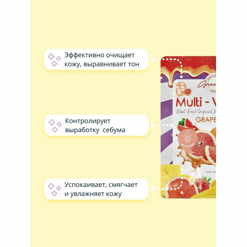 Маска для лица Grace Day Multi-Vitamin Grape Fruit Mask с экстрактом грейпфрута тканевая, 27 мл - фото №14