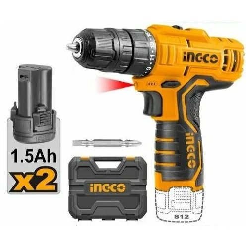 Дрель аккумуляторная Шуруповерт INGCO CDLI12328 12В 20Нм 2х15Ач кейс 4389₽