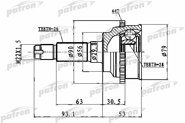 PATRON PCV1016 ШРУС наружный с кольцом ABS 28x56x26 ABS:44T MAZDA 323 BJ 98-04, PREMACY CP 99-05