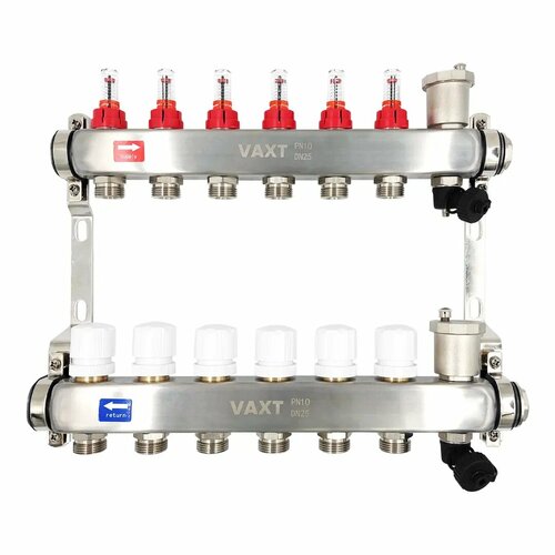 Коллекторная группа на 6 выходов Vaxt с расходомерами 1x3/4 нержавеющая сталь коллекторная группа на 6 выходов vaxt с расходомерами 1x3 4 нержавеющая сталь