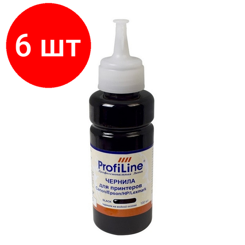 Комплект 6 штук, Чернила Premium для Canon/Epson/HP/Lexmark чер. 100 мл вод. ProfiLine