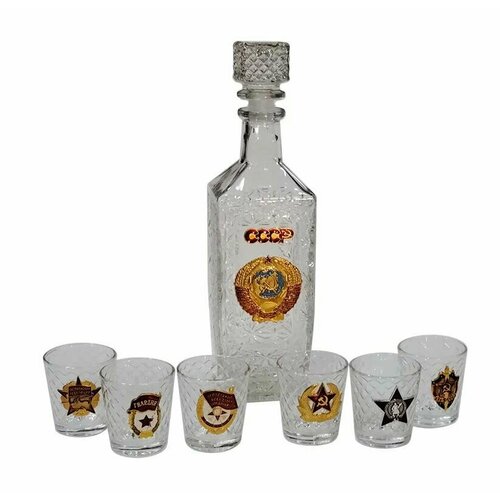 Набор для водки, ликера с гербом СССР / Штоф со стопками