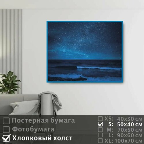 фото Постер на холсте звездное небо над океаном 50х40 см полицентр