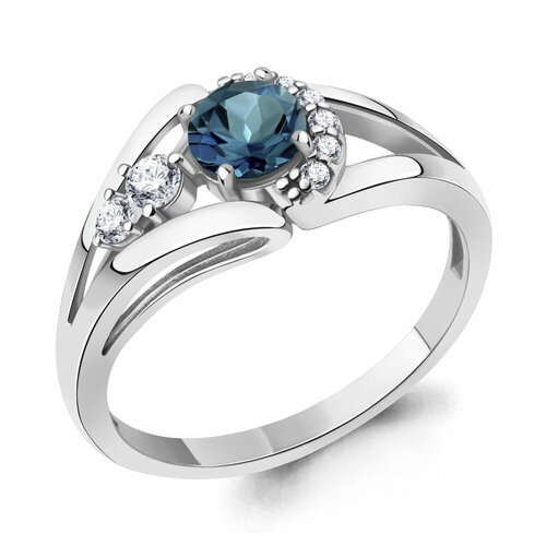 фото Кольцо diamant online, серебро, 925 проба, фианит, топаз, размер 19, голубой