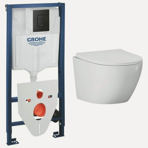 Изображение товара Инсталляция Grohe с унитазом, безободковым, подвесным, антигрязевым покрытием, 5 в 1