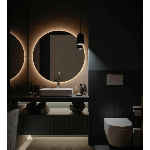 Зеркало круглое MN D40 для ванной с тёплой LED-подсветкой, сенсорная кнопка