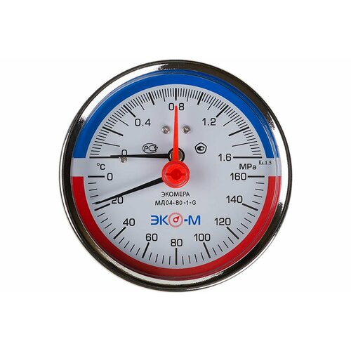 Термоманометр ЭКО-М Экомера с переходником на G1/2 осевой МД04-80-G-1,6МПа-120-L-40-ОИ