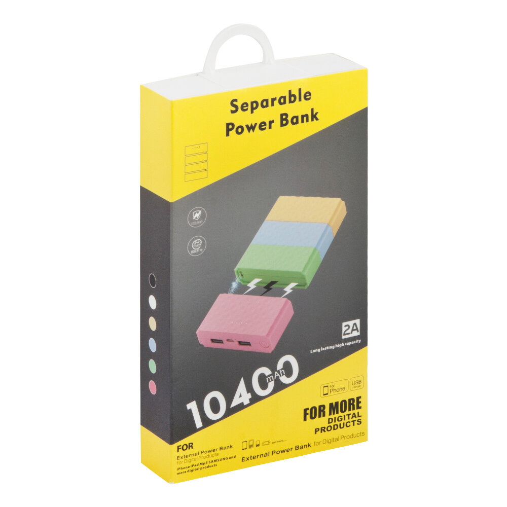 Внешний АКБ "Separable Power Bank" 10400 мАч из 4-х элементов 2*USB 2A (разноцветная/коробка)