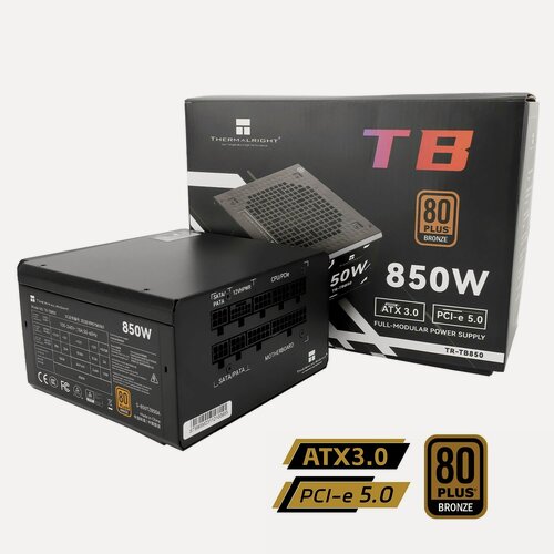 Изображение товара Блок питания для компьютера, полностью модульный, с поддержкой ATX 3.0 и PCI-e 5.0 (12vhpwr (12+4pin)), сертификатом BRONZE, 850W (ватт)