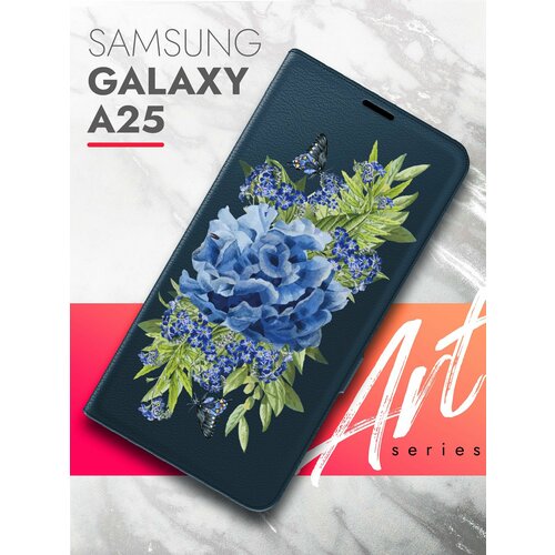 Чехол на Samsung Galaxy A25 (Самсунг Галакси А25) синий книжка эко-кожа подставка отделение для карт магнит Book case, Brozo (принт) Синий Колокольчик чехол на samsung galaxy a55 самсунг галакси а55 синий книжка эко кожа подставка отделение для карт магнит book case brozo принт синий колокольчик