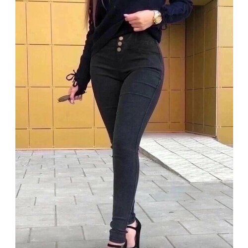фото Джинсы зауженные , размер 54, черный fashion jeans