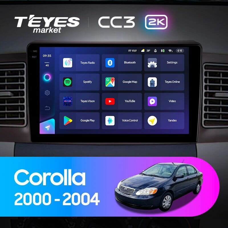 TEYES Магнитола CC3 2K 3 Gb 9.5" для Toyota Corolla E130 E120 2000-2004 32 Gb