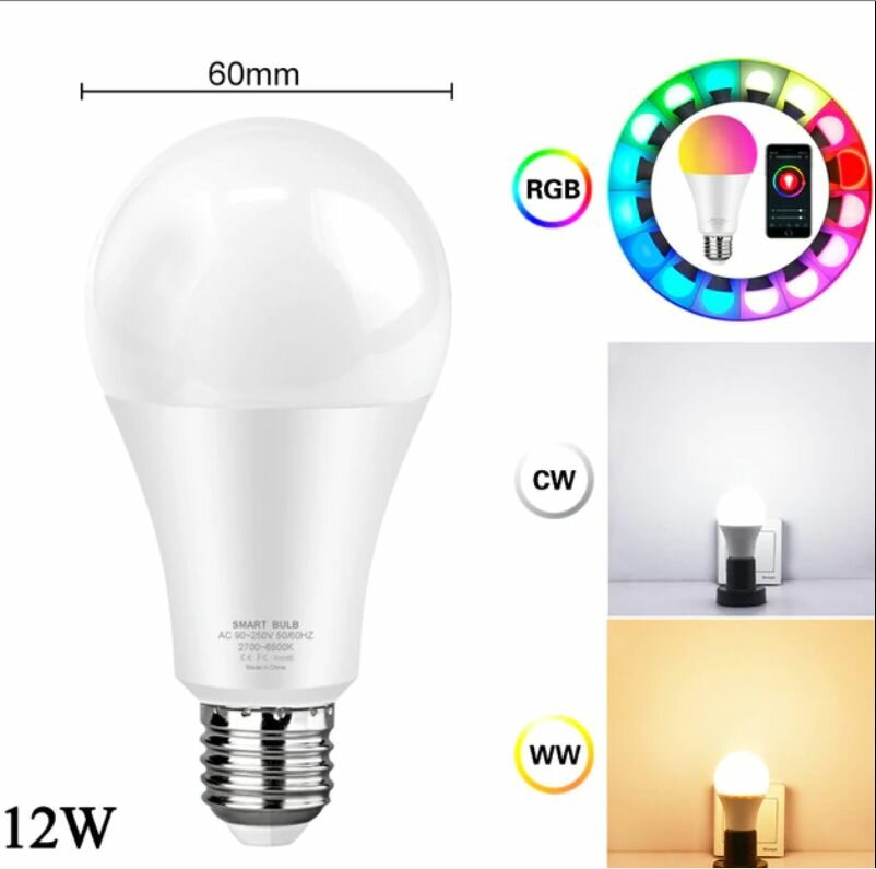 Умная WiFi лампочка с Алисой 12 Вт Terem Techno с таймером светодиодная led e27 от Tuya / Smart Life / Digma с голосовым управлением для дома — фото 1