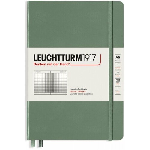 Leuchtturm 365491 Блокнот leuchtturm smooth colours, a5, 80 г/м2, 251 стр, в клетку, твердый обложка, оливковый