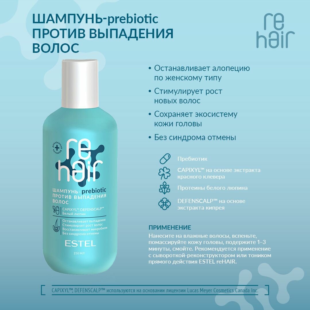 ESTEL reHAIR Шампунь-prebiotic против выпадения волос для женщин, 250 мл