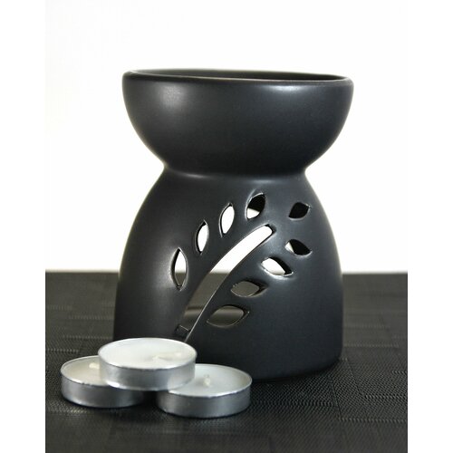 Аромалампа Росток - 11 см, черная, керамика + 3 чайные свечи - для аромавоска, эфирных масел и создания уюта в доме аромалампа для эфирных масел будда керамика глянцевая черная 11 см 3 чайные свечи