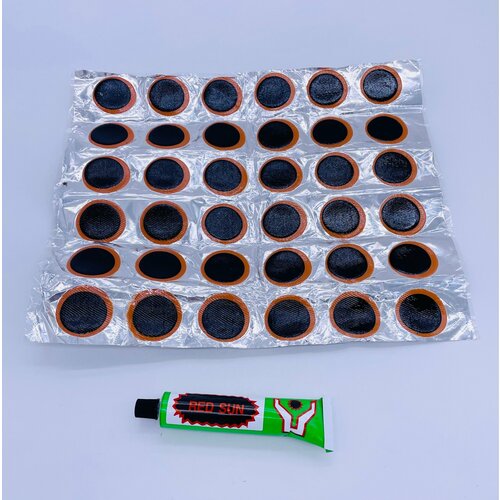 Набор для ремонта резиновых камер 36 круглых резиновых латок диаметр 23 мм клей для резины 230₽