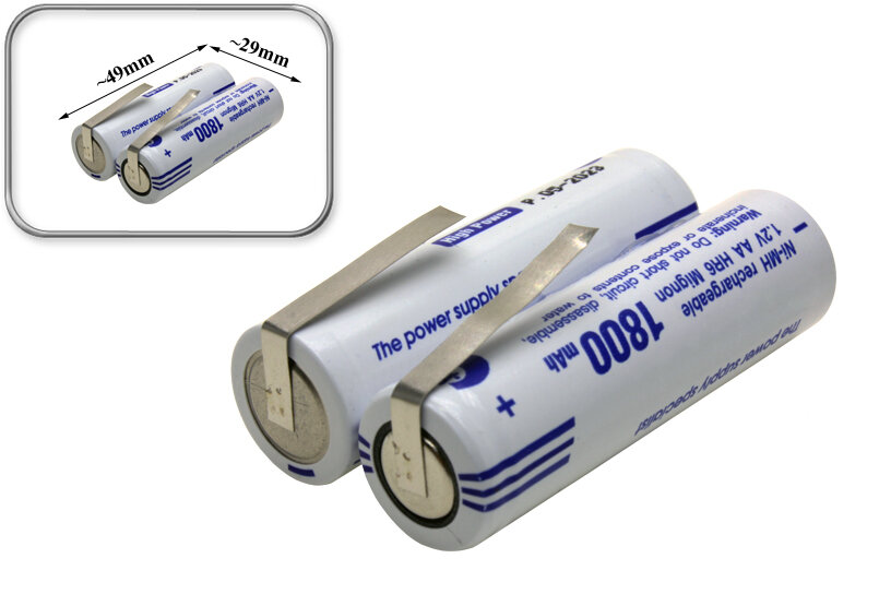 Аккумуляторная батарея Ni-MH типа AA 2S1P (138-10609, 138-10727), 2.4V, станд. емкости, под пайку, для электробритвы Panasonic, Philips, Remington