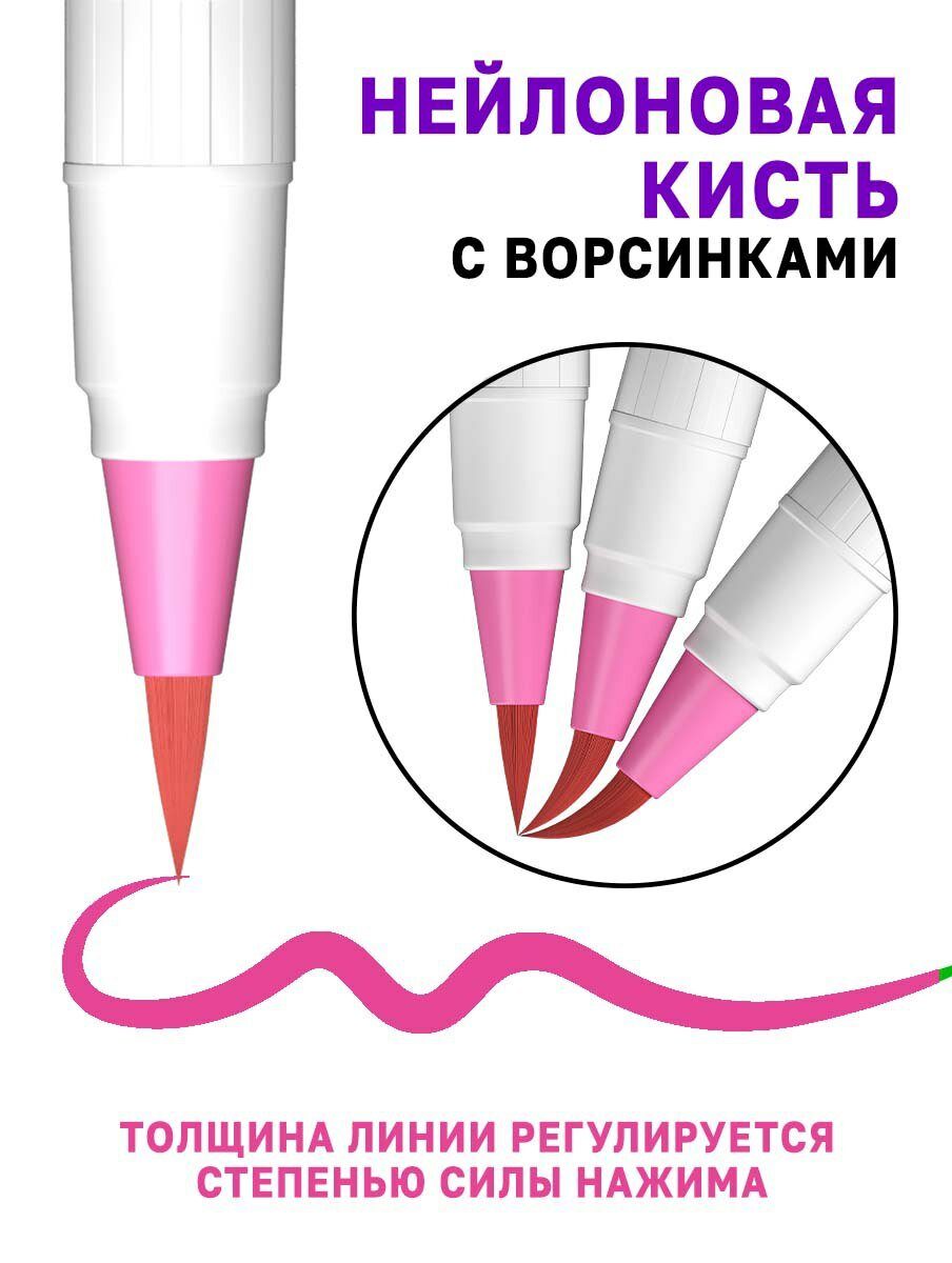 Акварельные маркеры DENKSY 24 цвета в белом корпусе и 2 кисти с резервуаром — фото 1