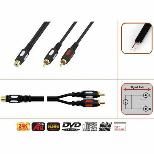 Переходник 1RCA Jack - 2RCA Plug 0.30 м (Luxmann 425-051-1) кабель telecom 1rca f 2rca m