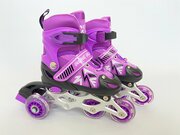 Роликовые коньки детские раздвижные размер 28-30 светящееся колесо фиолетовые