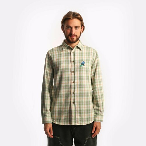 Рубашка Butter Goods, Bucket Plaid Shirt Sage, размер L, бежевый, зеленый