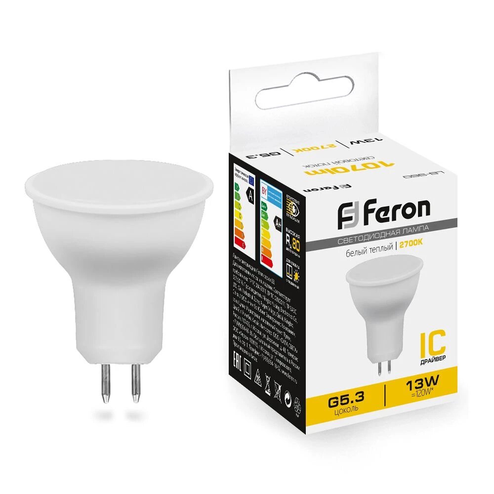 Лампа светодиодная Feron LB-960 MR16 G5.3 13W 175-265V 2700K (38188). Комплект из 10 шт.